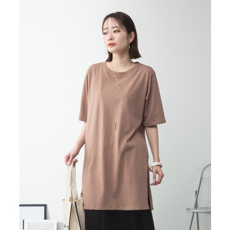 ５分袖サイドスリットロングTシャツ | atONE | 詳細画像60 