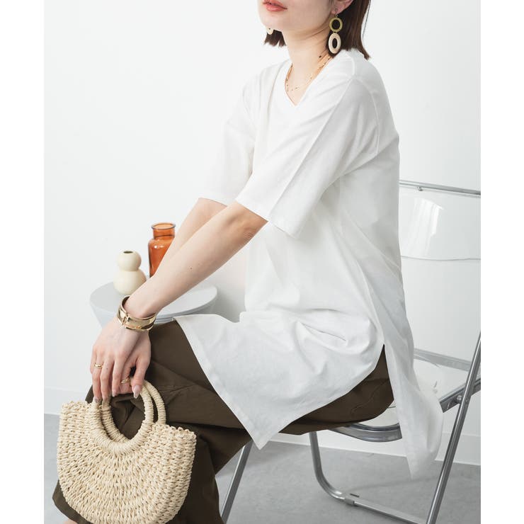 ５分袖サイドスリットロングTシャツ | atONE | 詳細画像71 