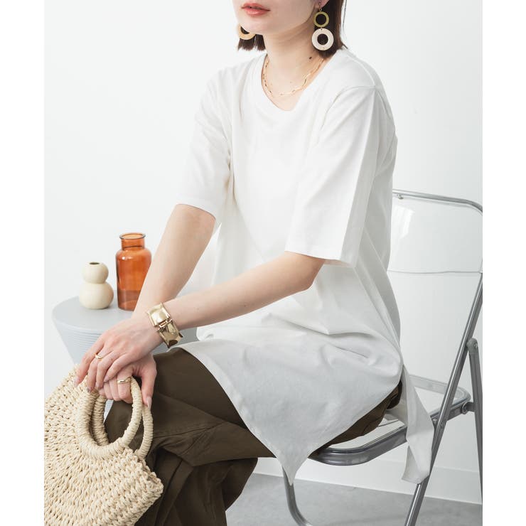 ５分袖サイドスリットロングTシャツ | atONE | 詳細画像74 