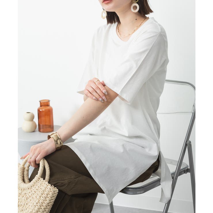 ５分袖サイドスリットロングTシャツ | atONE | 詳細画像75 