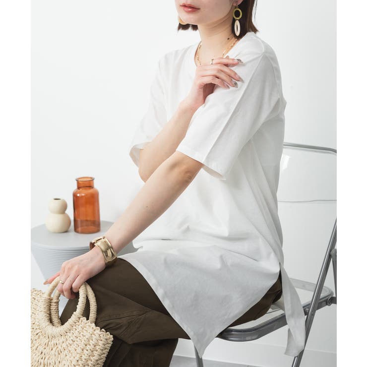 ５分袖サイドスリットロングTシャツ | atONE | 詳細画像76 