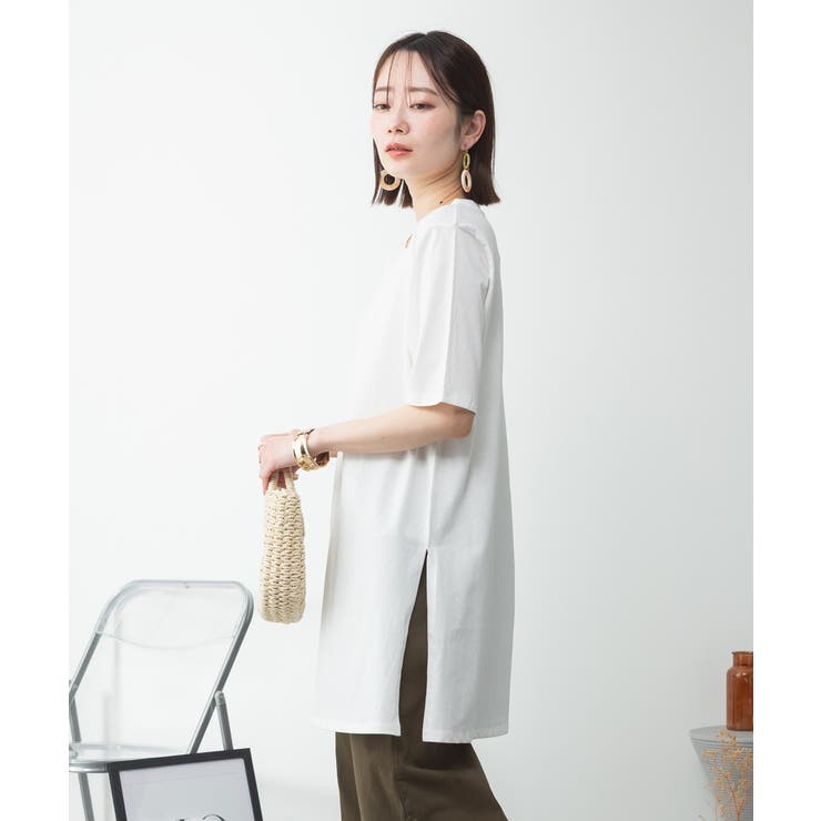 ５分袖サイドスリットロングTシャツ | atONE | 詳細画像78 