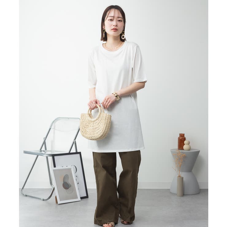 ５分袖サイドスリットロングTシャツ | atONE | 詳細画像84 