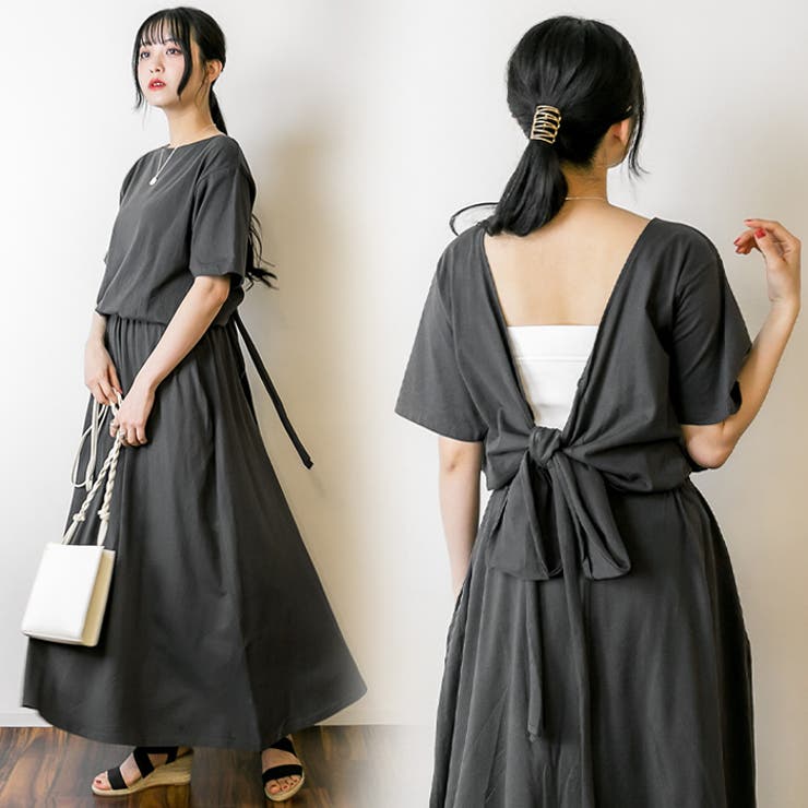 チャコールグレー | バックオープンカシュクールカットワンピース | atONE