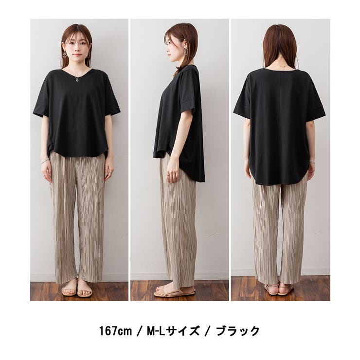 ◆新品未使用　23区 ダークグレー Vネック 半袖チュニック◆タグ付き 大きいサイズ レディース 接触冷感Vネック胸タックチュニック nw