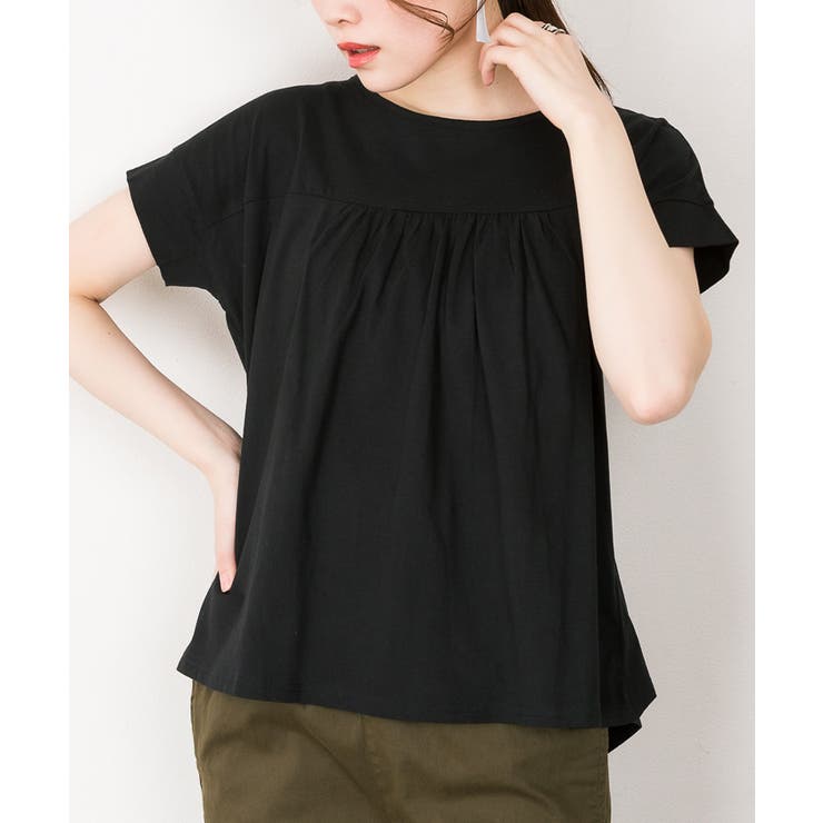 ブラック | バックダブル半袖プルオーバー | atONE