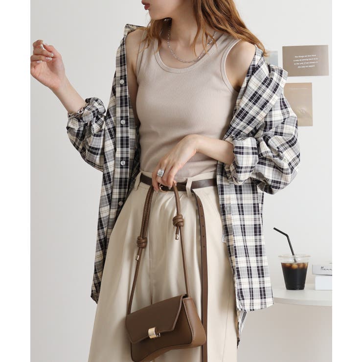 ベージュ | コットンリブタンクトップ | atONE