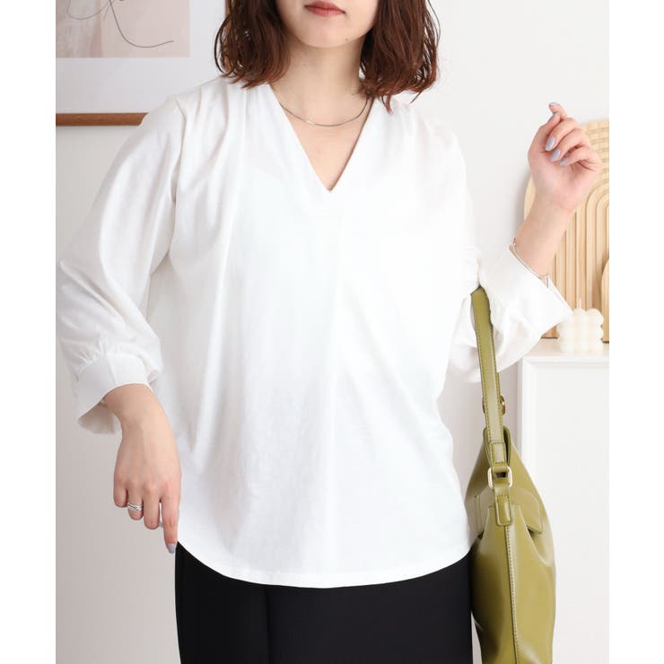 ブラウス風タックスキッパー 七分丈Tシャツ | atONE | 詳細画像10