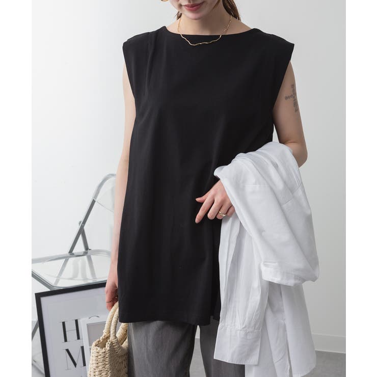 肩タックノースリーブボートネックTシャツ | atONE | 詳細画像22 