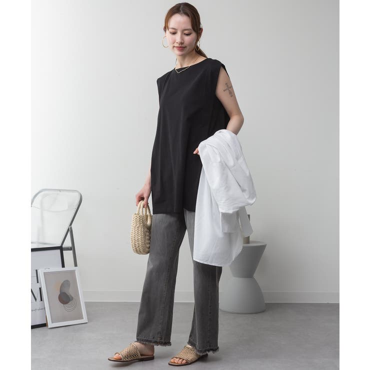 肩タックノースリーブボートネックTシャツ | atONE | 詳細画像25 