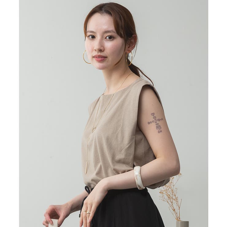 肩タックノースリーブボートネックTシャツ | atONE | 詳細画像28 