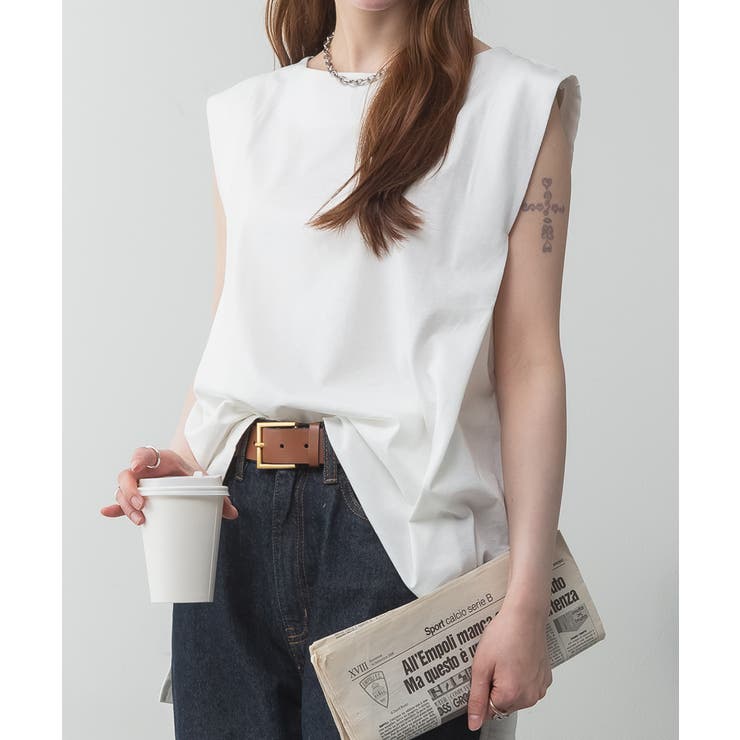 肩タックノースリーブボートネックTシャツ | atONE | 詳細画像30 