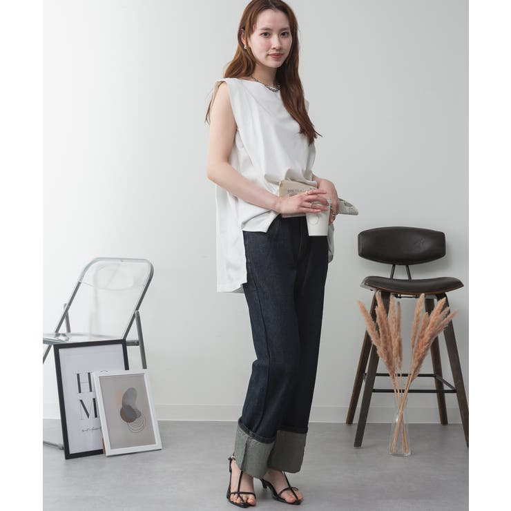 肩タックノースリーブボートネックTシャツ | atONE | 詳細画像33 