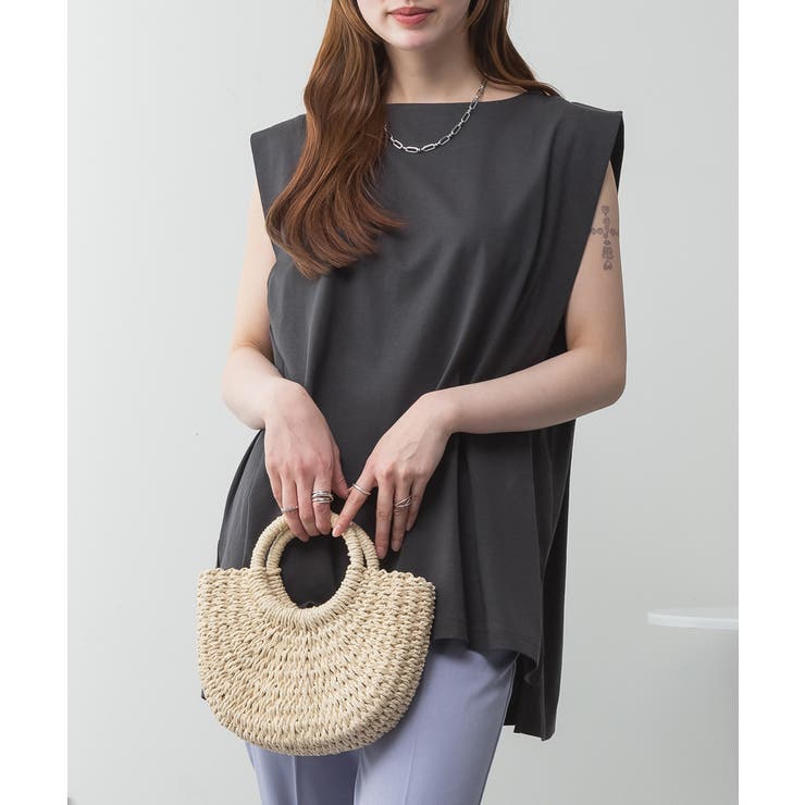 肩タックノースリーブボートネックTシャツ | atONE | 詳細画像34 