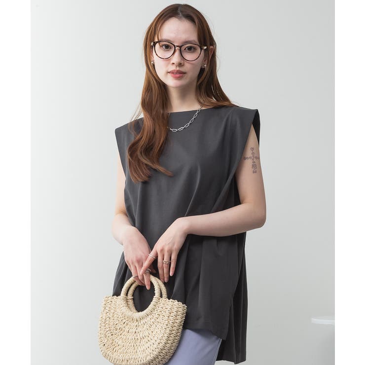 肩タックノースリーブボートネックTシャツ | atONE | 詳細画像35 