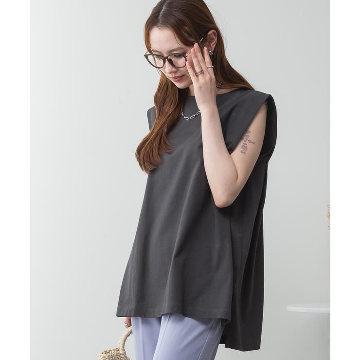 肩タックノースリーブボートネックTシャツ | atONE | 詳細画像36 