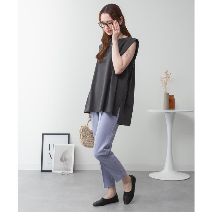 肩タックノースリーブボートネックTシャツ | atONE | 詳細画像37 