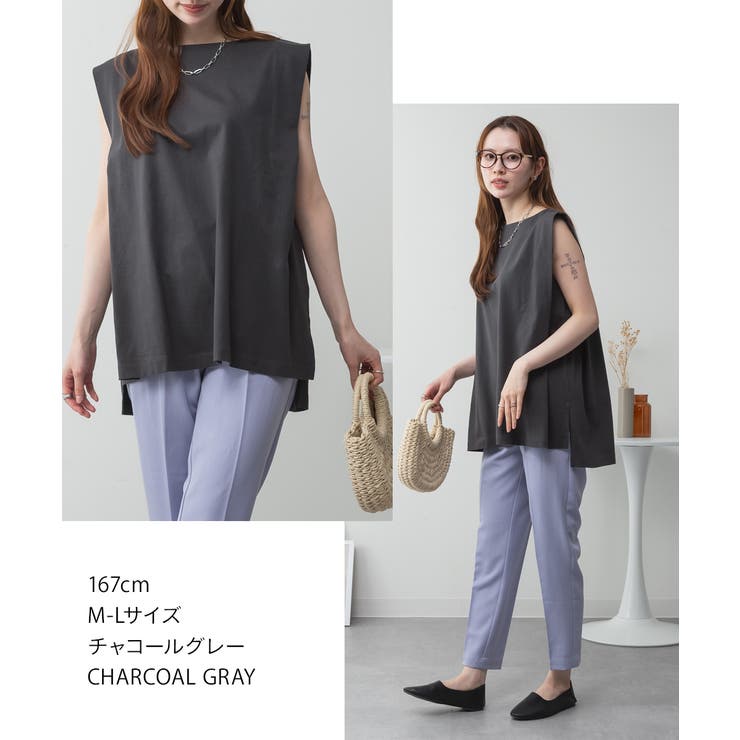 肩タックノースリーブボートネックTシャツ | atONE | 詳細画像41 