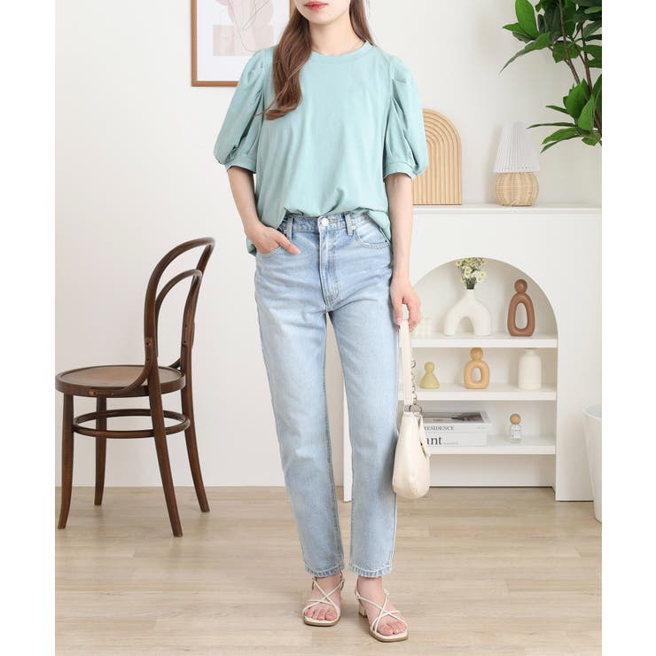 ラウンドネックパフスリーブ半袖Tシャツ | atONE | 詳細画像16 