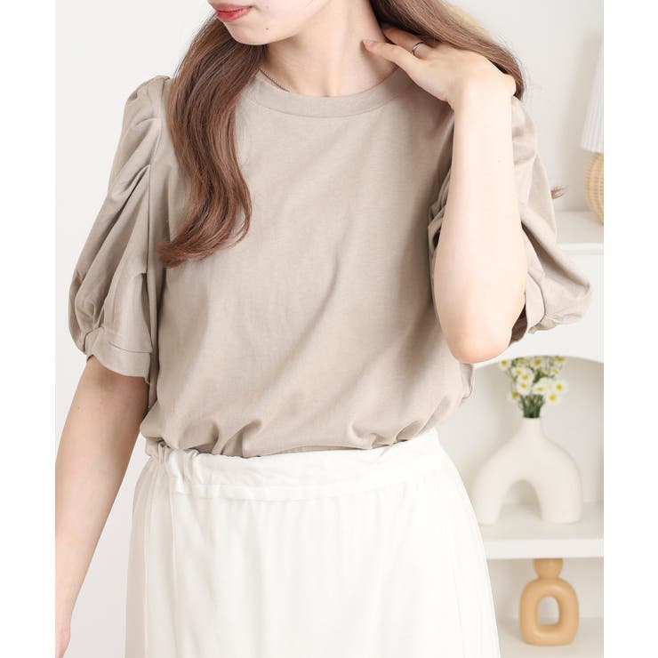 ラウンドネックパフスリーブ半袖Tシャツ | atONE | 詳細画像19 