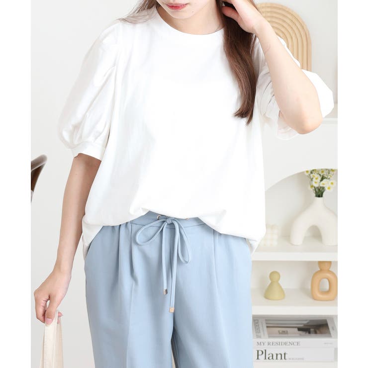 ラウンドネックパフスリーブ半袖Tシャツ | atONE | 詳細画像3 