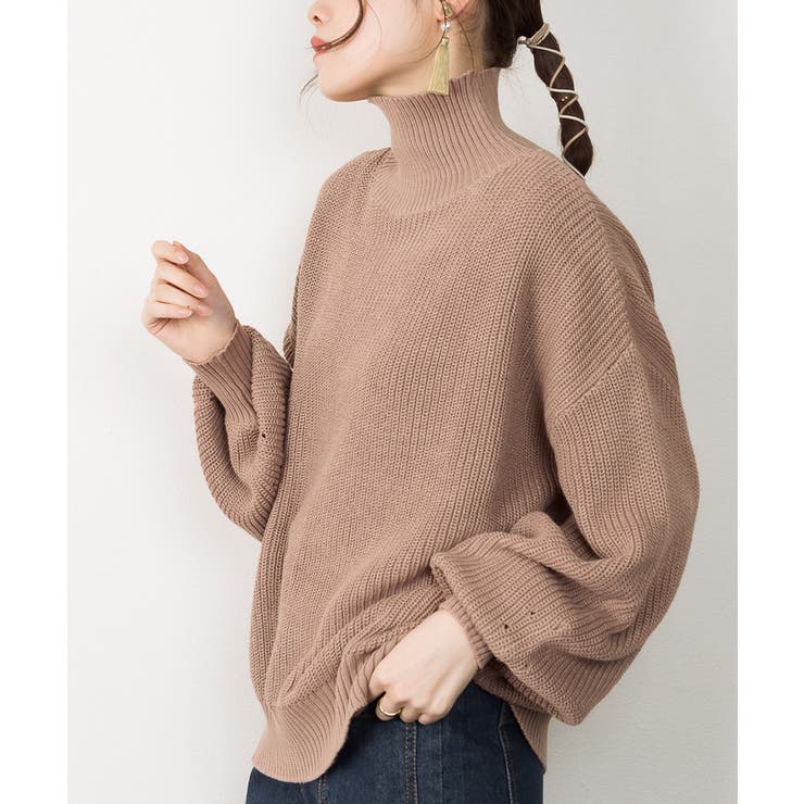 グレーベージュ | タートルネックボリュームニット | atONE