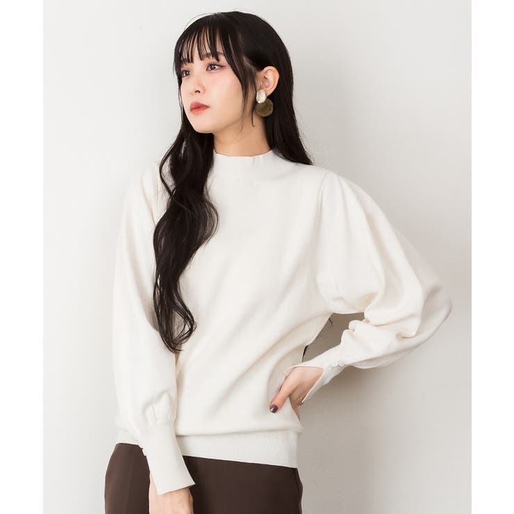 オフホワイト | ハイネックバルーンスリーブセーター | atONE