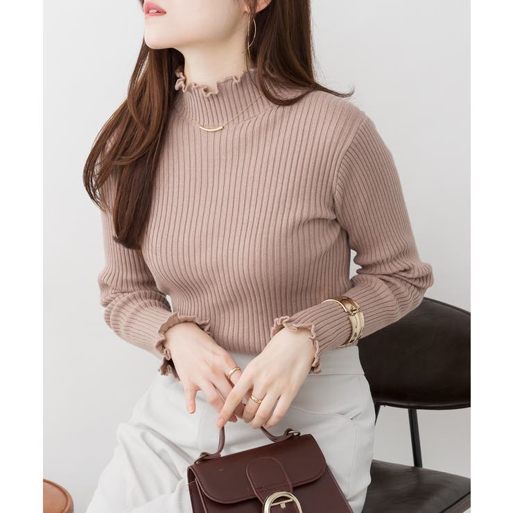 グレーベージュ | メロウリブニットトップス | atONE