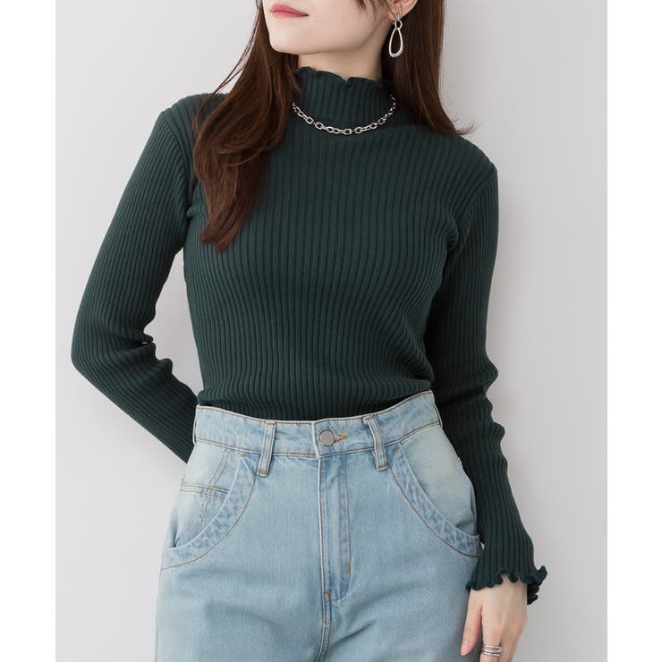 ダークグリーン | メロウリブニットトップス | atONE