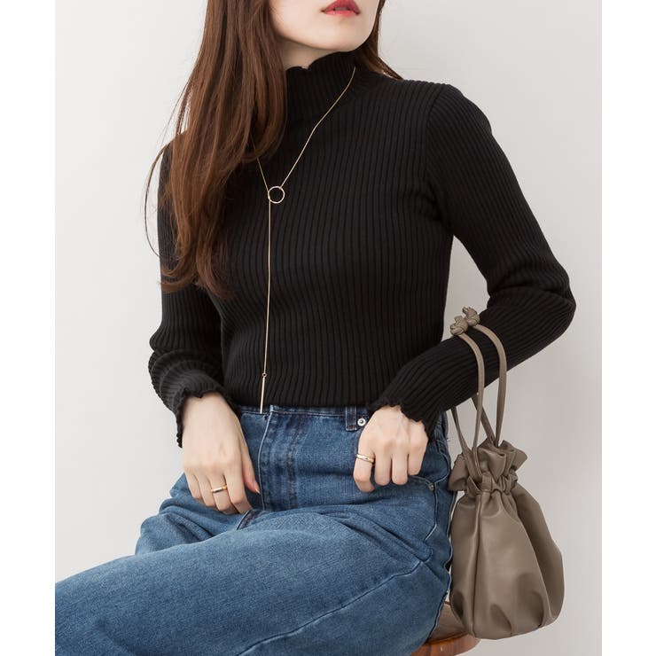 ブラック | メロウリブニットトップス | atONE