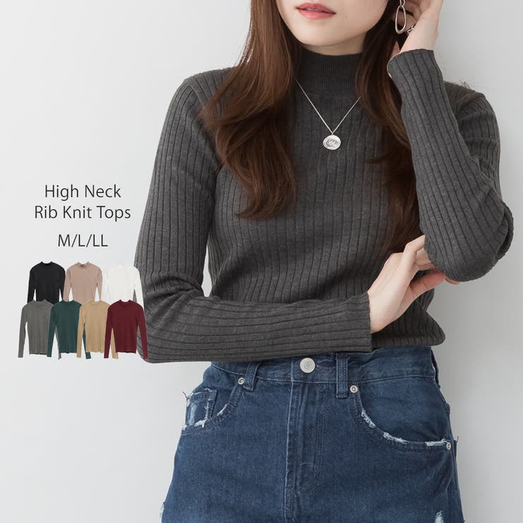 杢グレー | ハイネックリブニットトップス | atONE