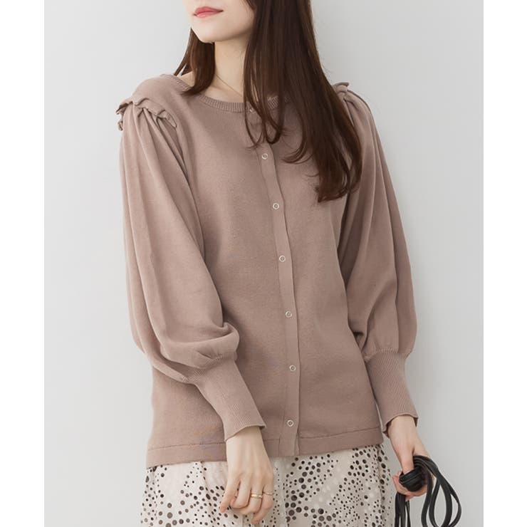 グレーベージュ | フリルスナップカーディガン | atONE