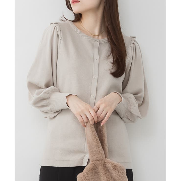 ライトグレー | フリルスナップカーディガン | atONE