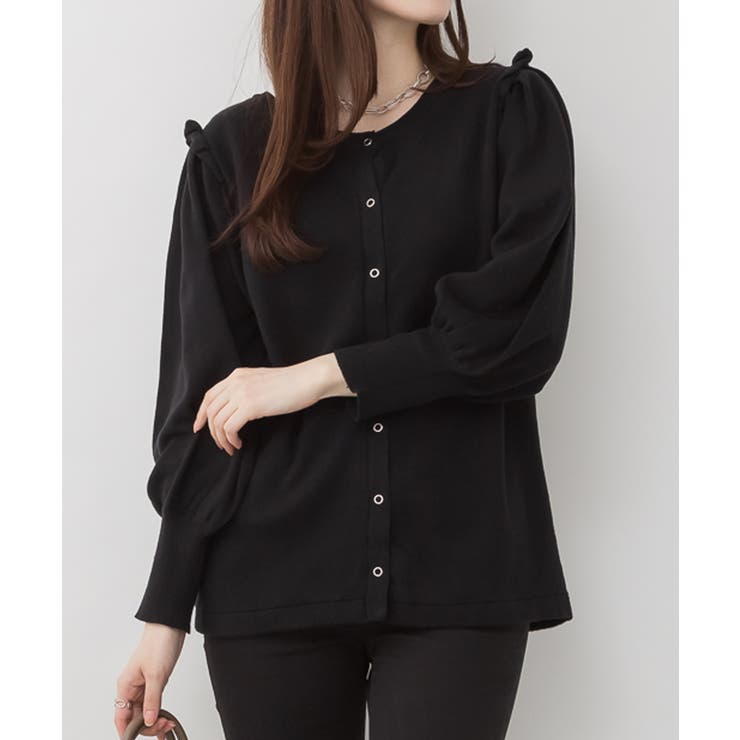 ブラック | フリルスナップカーディガン | atONE