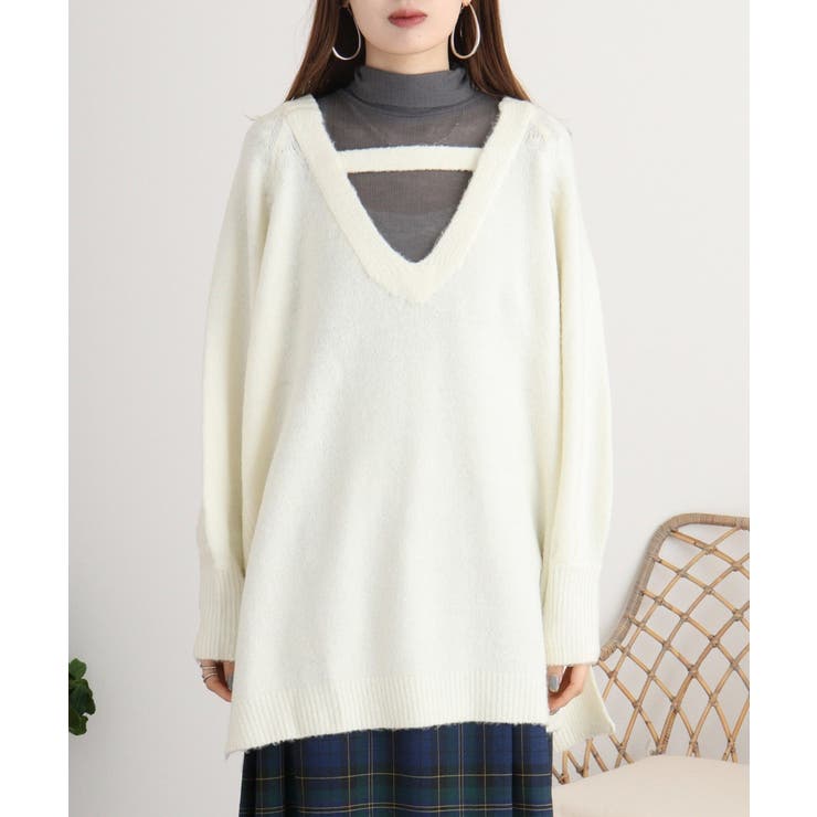 前後2wayオーバーサイズVネックニット | atONE | 詳細画像14 