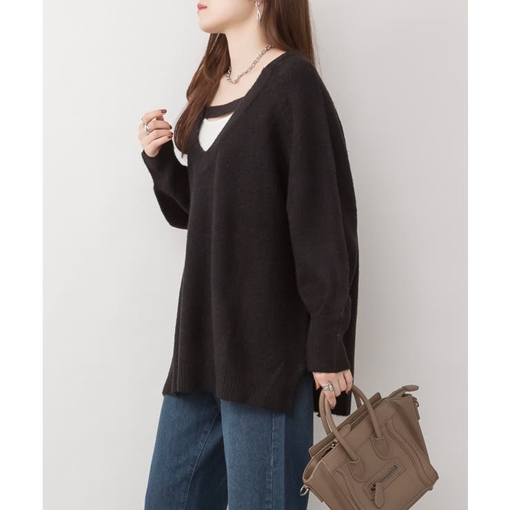 前後2wayオーバーサイズVネックニット | atONE | 詳細画像1 