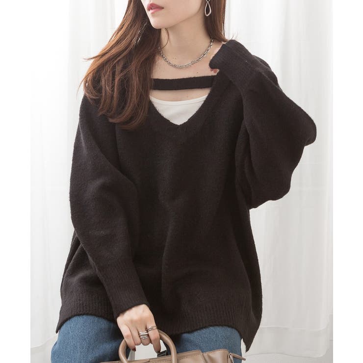 前後2wayオーバーサイズVネックニット | atONE | 詳細画像4 