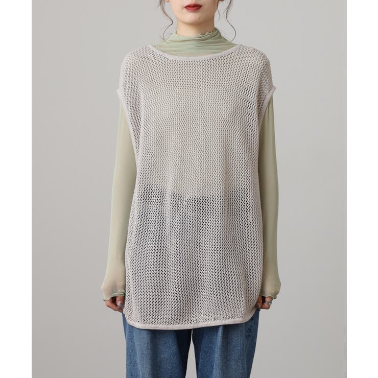 メッシュノースリーブニットトップス | atONE | 詳細画像14 