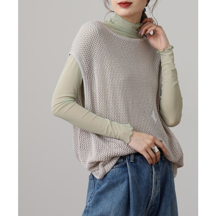 メッシュノースリーブニットトップス | atONE | 詳細画像3 