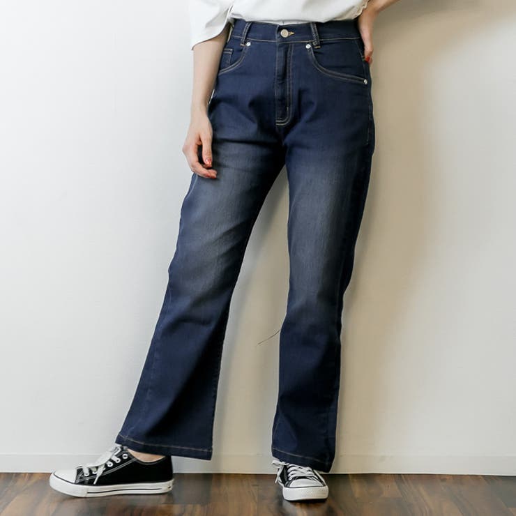 ネイビー | セミフレアデニムパンツ | atONE