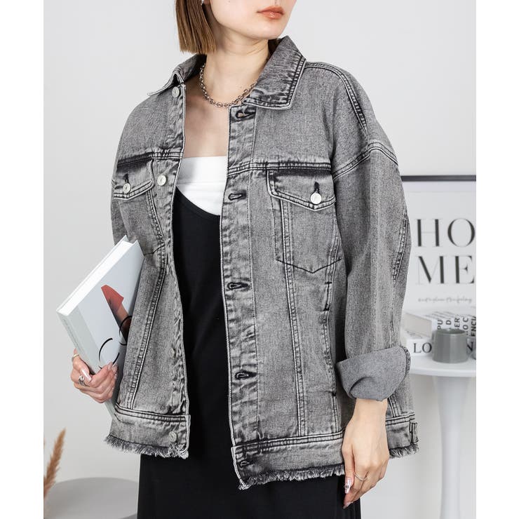 ウォッシュグレー | ネックが選べる！カットオフデニムジャケット | atONE