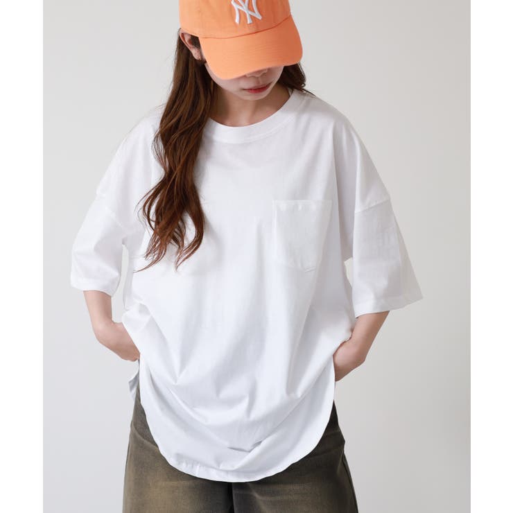 オフホワイト | ミニポケット付きオーバーサイズ無地Tシャツ | atONE