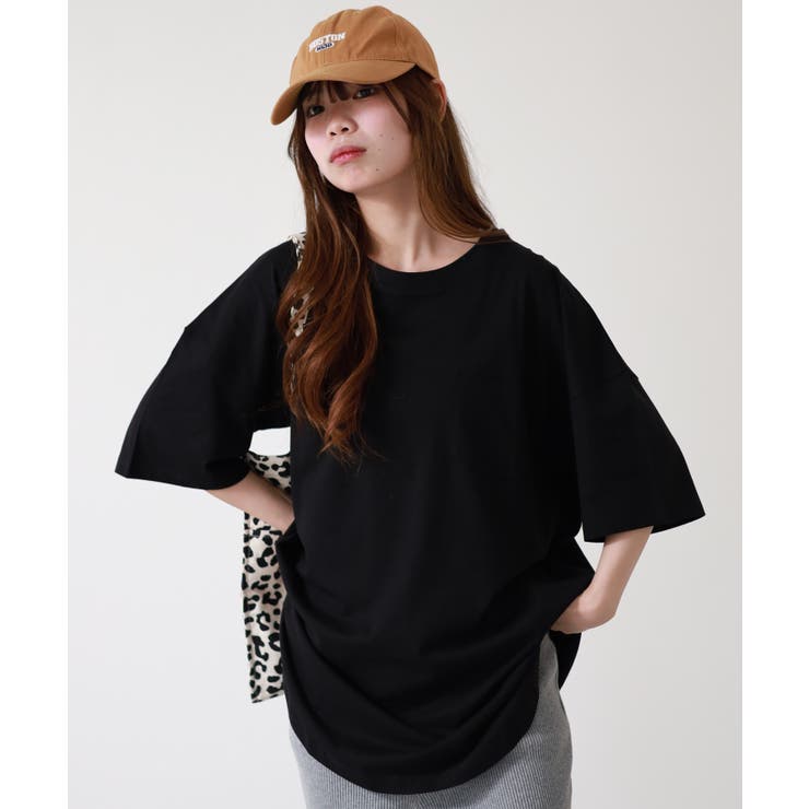 ブラック | ミニポケット付きオーバーサイズ無地Tシャツ | atONE