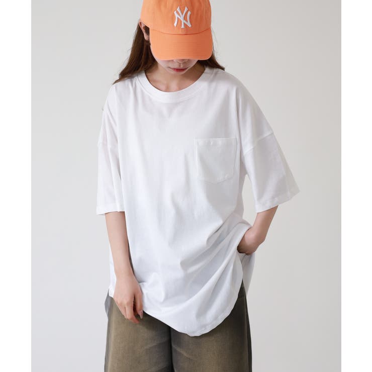 ミニポケット付きオーバーサイズ無地Tシャツ | atONE | 詳細画像1 