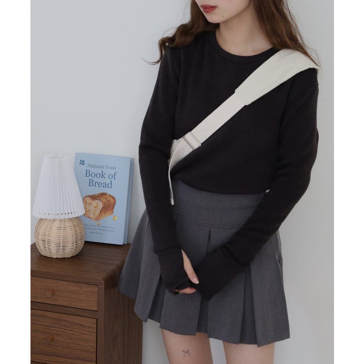 ブラック | 裏起毛指ぬきニットソー | atONE