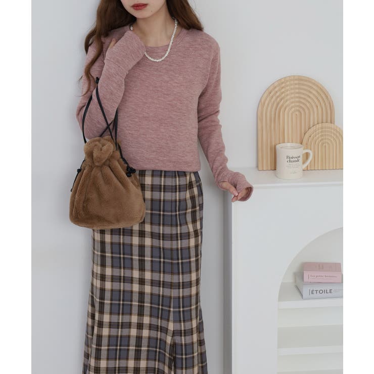 ピンク | 裏起毛指ぬきニットソー | atONE