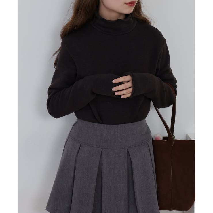 ブラック | 裏起毛メローハイネックニットソー | atONE