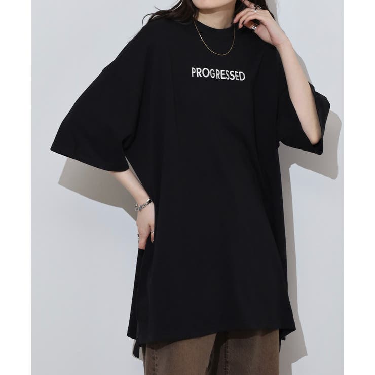 胸元刺繍ロゴスーパーBIGサイズモックネックTシャツ | atONE | 詳細画像9 