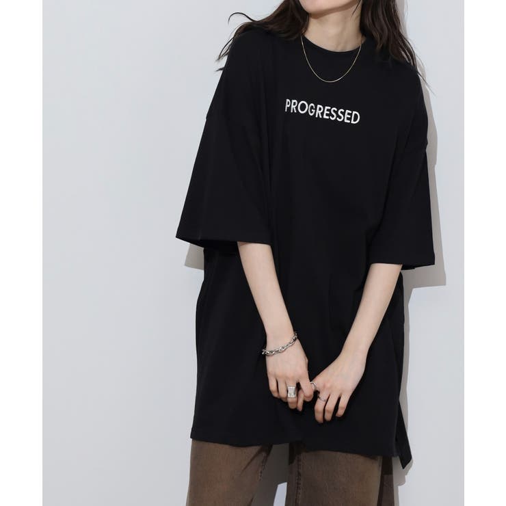 胸元刺繍ロゴスーパーBIGサイズモックネックTシャツ | atONE | 詳細画像11 