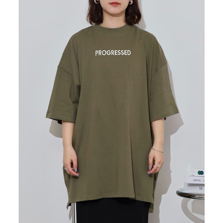 胸元刺繍ロゴスーパーBIGサイズモックネックTシャツ | atONE | 詳細画像13 